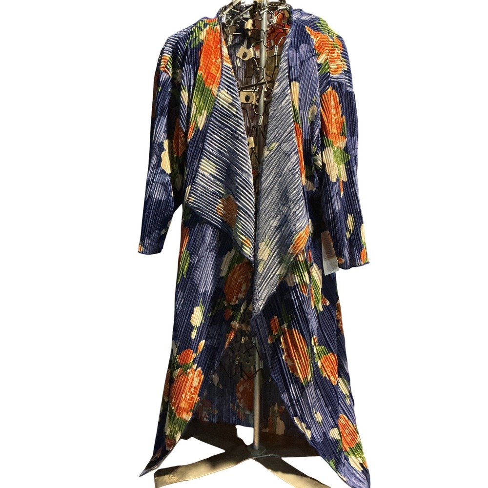 LuLaRoe Shirley Kimono Cardigan Small Blue Floral Pleated Open Front Duster NWT